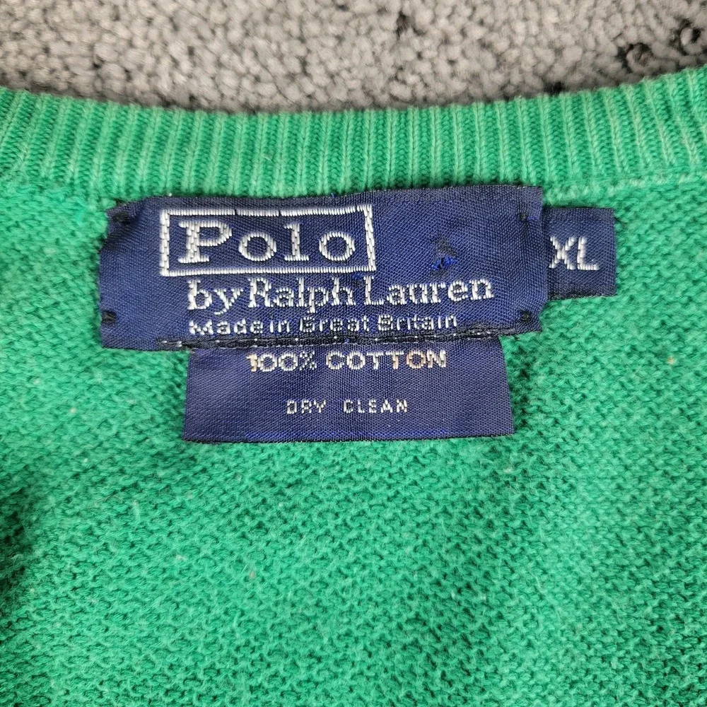 Polo Ralph Lauren Sweater Mens XL Green V Neck Crest Long Sleeve Knit Preppy